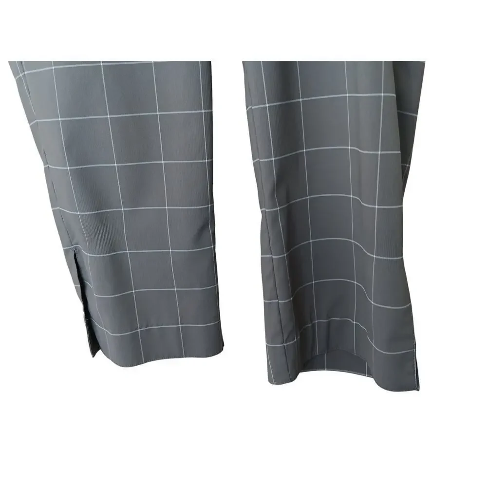 Nike Golf Pants Size 8 Gray Windowpane Plaid Dri-Fit Cropped Capris Activewear
